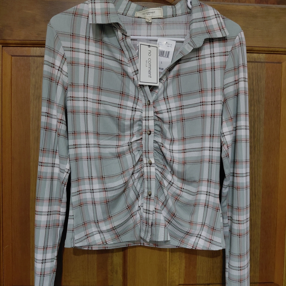 Gray Plaid Women's Top